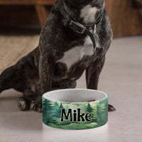 Thumbnail for Personalized Dog Pet Cat Bowls, Alaskan Mountain Forest Trees Custom Pet Bowls for Dogs and Cats, Eclectic Modern Spotted Dishes With Name, Ceramic Custom Cute Dog Bowls, Designer Large and Small Dog Cat Pet Bowls Dish, Gift for Pet