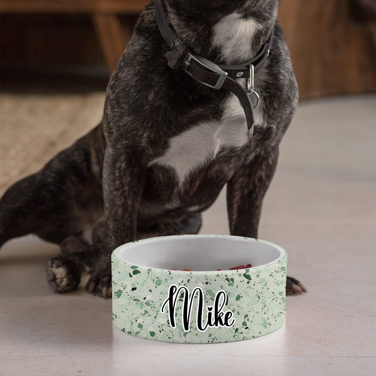 Personalized Dog Pet Cat Bowls, Boho Chic Terrazzo 03 Personalized Pet Bowls for Dogs and Cats, Eclectic Modern Spotted Dishes With Name, Ceramic Custom Cute Dog Bowls, Designer Large and Small Dog Cat Pet Bowls Dish, Gift for Pet