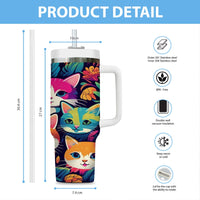Thumbnail for Cute Cat Tumbler 40oz With Handle, Cat Pattern 40oz Tumbler, Cat Lover Tumbler 40oz, Stainless Steel Tumbler, Insulated Tumbler 01