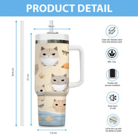 Thumbnail for Cute Cat Tumbler 40oz With Handle, Cat Pattern 40oz Tumbler, Cat Lover Tumbler 40oz, Stainless Steel Tumbler, Insulated Tumbler 03