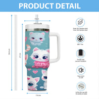 Thumbnail for Cute Cat Tumbler 40oz With Handle, Cat Pattern 40oz Tumbler, Cat Lover Tumbler 40oz, Stainless Steel Tumbler, Insulated Tumbler 07