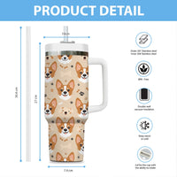 Thumbnail for Cute Corgi Tumbler 40oz With Handle, Corgi Pattern 40oz Tumbler, Dog Paw Photo Tumbler with Straw, Dog Lover Tumbler, Stainless Steel Tumbler, Insulated Tumbler