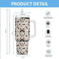 Thumbnail for Cute Siberian Husky Tumbler 40oz With Handle, Siberian Husky Pattern 40oz Tumbler, Dog Paw Photo Tumbler with Straw, Dog Lover Tumbler, Stainless Steel Tumbler, Insulated Tumbler 02