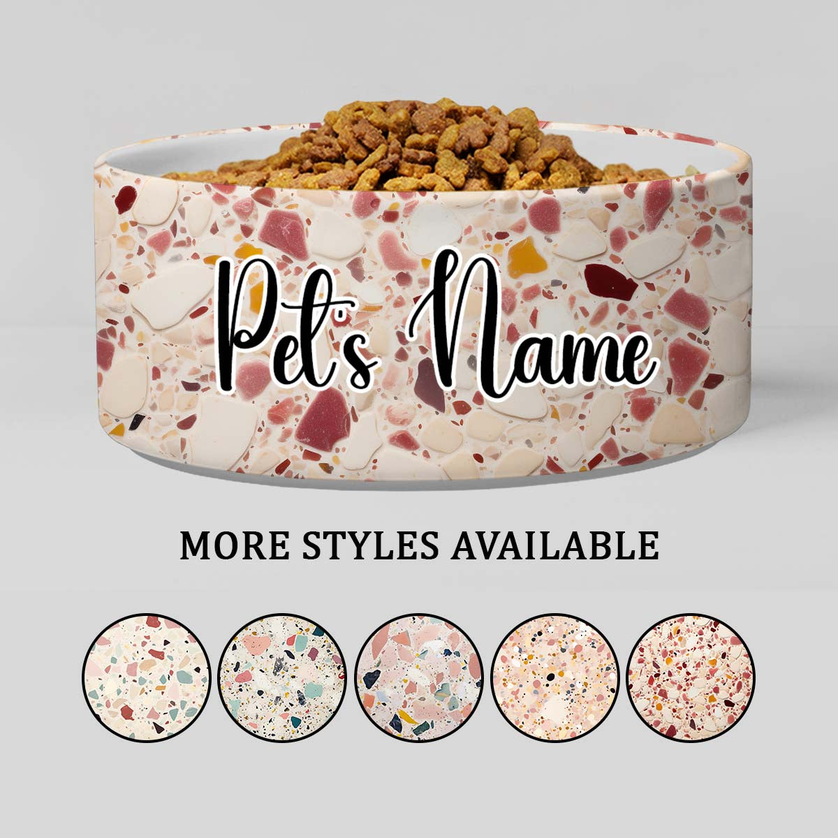 Personalized Dog Pet Cat Bowls, Boho Chic Terrazzo 01 Personalized Pet Bowls for Dogs and Cats, Eclectic Modern Spotted Dishes With Name, Ceramic Custom Cute Dog Bowls, Designer Large and Small Dog Cat Pet Bowls Dish, Gift for Pet