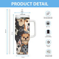 Thumbnail for Cute Dog Tumbler 40oz With Handle, Dog Face Pattern 40oz Tumbler, Puppies Tumbler with Straw, Dog Lover Tumbler, Stainless Steel Tumbler, Insulated Tumbler 05