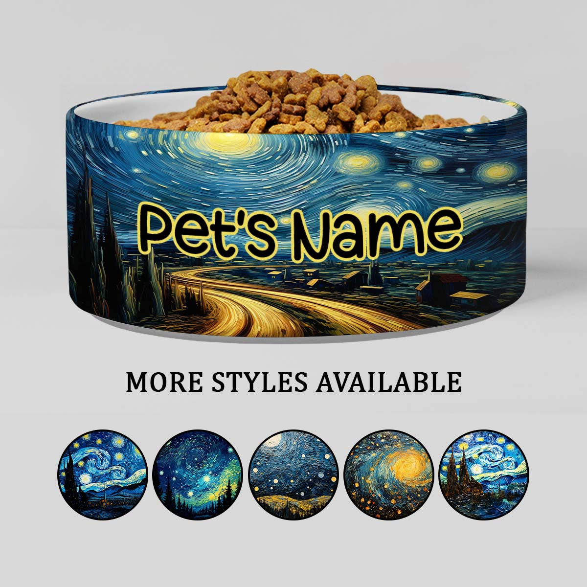 Personalized Dog Pet Cat Bowls, Starry Night Vincent Van Gogh Custom Pet Bowls for Dogs and Cats, Eclectic Modern Spotted Dishes With Name, Ceramic Custom Cute Dog Bowls, Designer Large and Small Dog Cat Pet Bowls Dish, Gift for Pet