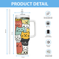 Thumbnail for Cute Cat Tumbler 40oz With Handle, Cat Pattern 40oz Tumbler, Cat Lover Tumbler 40oz, Stainless Steel Tumbler, Insulated Tumbler 26