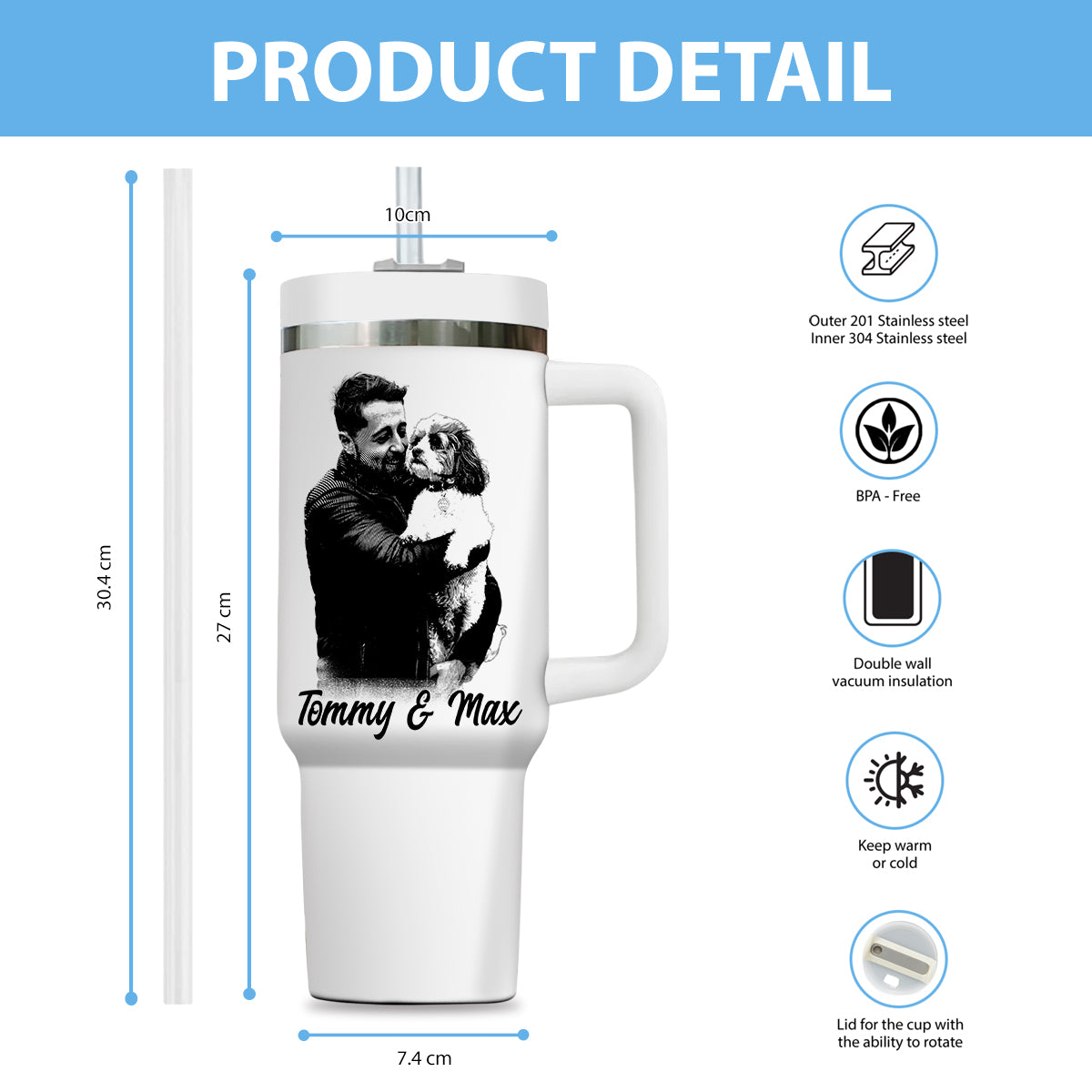 Custom Pet Photo Tumbler 40oz With Handle, Dog Photo Tumbler, Puppies Tumbler with Straw, Dog Lover Tumbler, Favorite Pet Tumbler, Stainless Steel Tumbler, Insulated Tumbler, Pet Photo Gift with Custom Pet Image 05