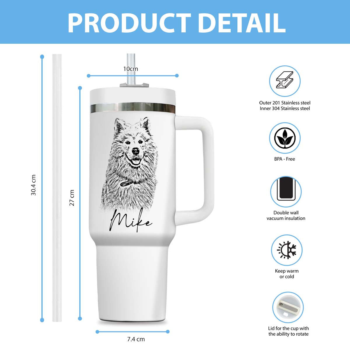 Custom Pet Photo Tumbler 40oz With Handle, Dog Photo Tumbler, Puppies Tumbler with Straw, Dog Lover Tumbler, Favorite Pet Tumbler, Stainless Steel Tumbler, Insulated Tumbler, Pet Photo Gift with Custom Pet Image 06