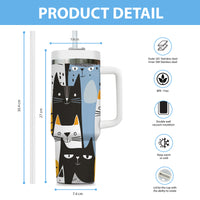 Thumbnail for Cute Cat Tumbler 40oz With Handle, Cat Pattern 40oz Tumbler, Cat Lover Tumbler 40oz, Stainless Steel Tumbler, Insulated Tumbler 30