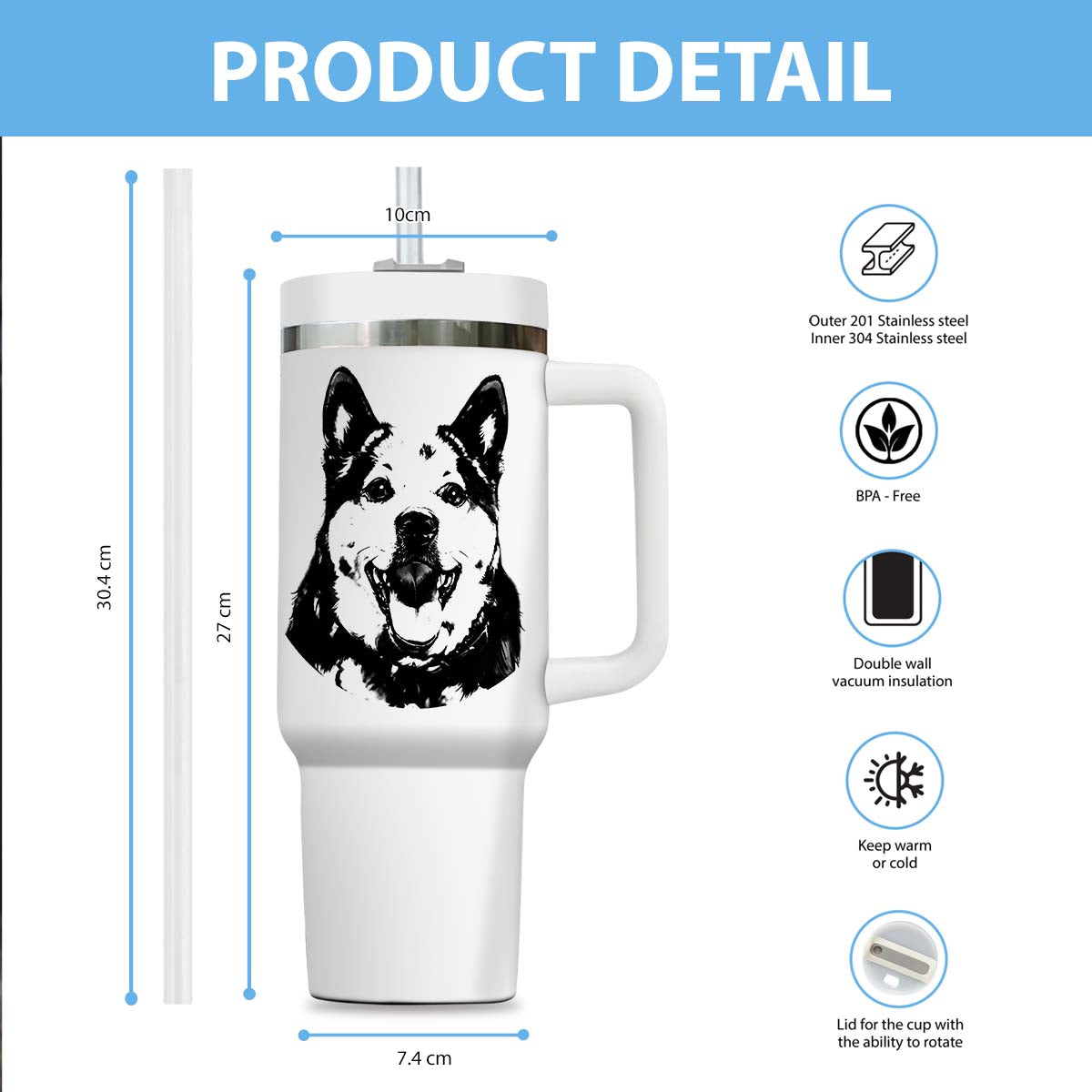 Custom Pet Photo Tumbler 40oz With Handle, Dog Photo Tumbler, Puppies Tumbler with Straw, Dog Lover Tumbler, Favorite Pet Tumbler, Stainless Steel Tumbler, Insulated Tumbler, Pet Photo Gift with Custom Pet Image 08