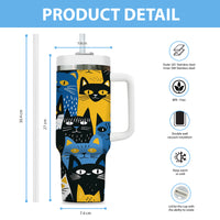 Thumbnail for Cute Cat Tumbler 40oz With Handle, Cat Pattern 40oz Tumbler, Cat Lover Tumbler 40oz, Stainless Steel Tumbler, Insulated Tumbler 29