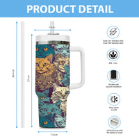 Thumbnail for Cute Cat Tumbler 40oz With Handle, Cat Pattern 40oz Tumbler, Cat Lover Tumbler 40oz, Stainless Steel Tumbler, Insulated Tumbler 24