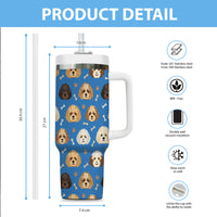 Thumbnail for Cute Poodle Tumbler 40oz With Handle, Poodle Pattern 40oz Tumbler, Dog Paw Photo Tumbler with Straw, Dog Lover Tumbler, Stainless Steel Tumbler, Insulated Tumbler 01