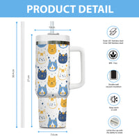 Thumbnail for Cute Cat Tumbler 40oz With Handle, Cat Pattern 40oz Tumbler, Cat Lover Tumbler 40oz, Stainless Steel Tumbler, Insulated Tumbler 17