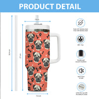 Thumbnail for Cute Pug Tumbler 40oz With Handle, Pug Pattern 40oz Tumbler, Dog Paw Photo Tumbler with Straw, Dog Lover Tumbler, Stainless Steel Tumbler, Insulated Tumbler