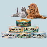 Thumbnail for Personalized Dog Pet Cat Bowls, Boho Mountains & Wildflowers Custom Pet Bowls for Dogs and Cats, Eclectic Modern Spotted Dishes With Name, Ceramic Custom Cute Dog Bowls, Designer Large and Small Dog Cat Pet Bowls Dish, Gift for Pet