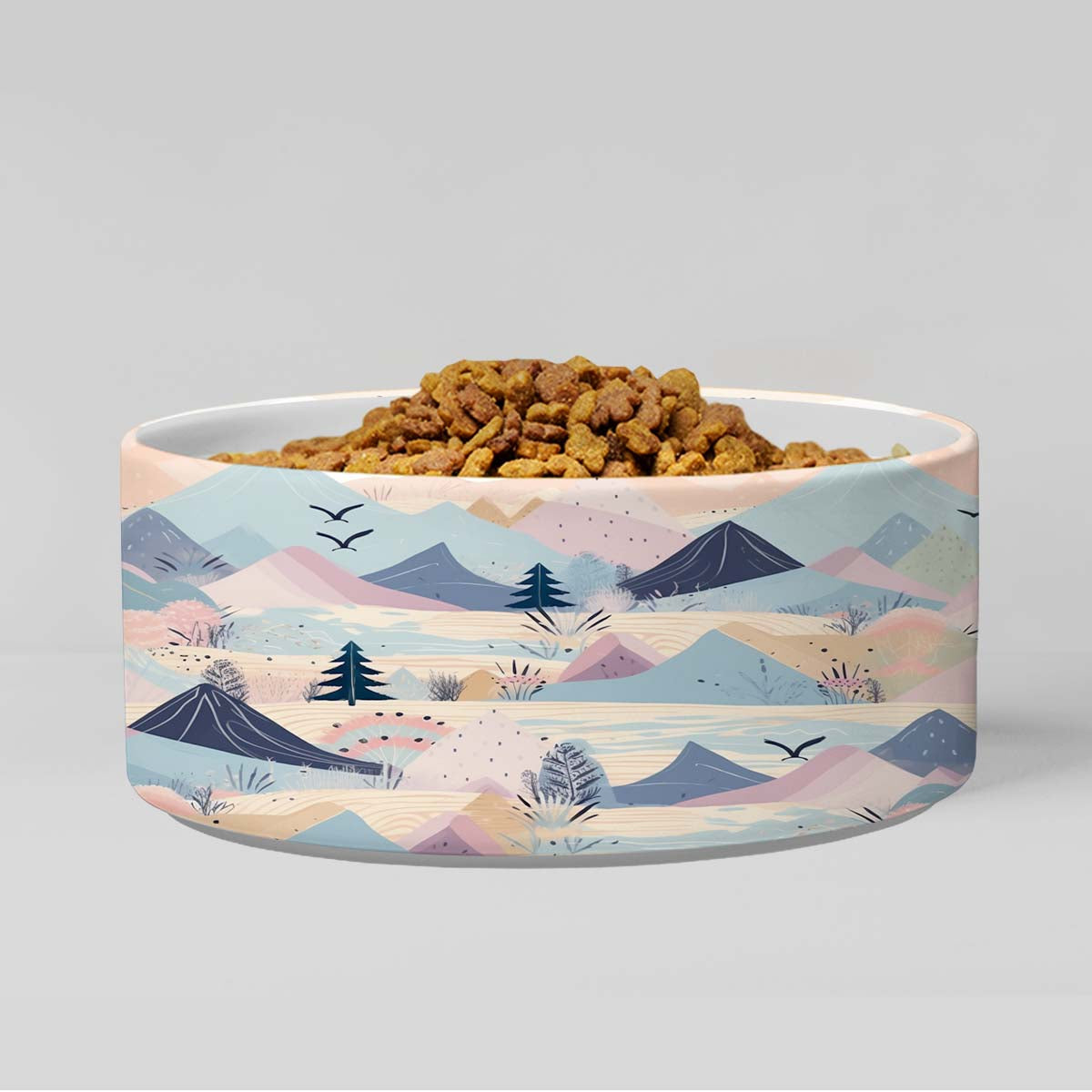 Personalized Dog Pet Cat Bowls, Boho Mountains & Wildflowers Custom Pet Bowls for Dogs and Cats, Eclectic Modern Spotted Dishes With Name, Ceramic Custom Cute Dog Bowls, Designer Large and Small Dog Cat Pet Bowls Dish, Gift for Pet