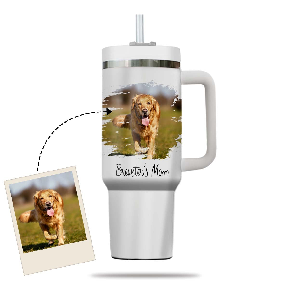 Custom Pet Photo Tumbler 40oz With Handle, Dog Photo Tumbler, Puppies Tumbler with Straw, Dog Lover Tumbler, Favorite Pet Tumbler, Stainless Steel Tumbler, Insulated Tumbler, Pet Photo Gift with Custom Pet Image 02