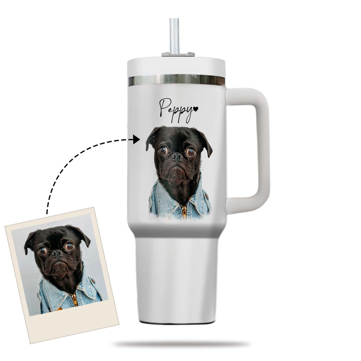 Custom Pet Photo Tumbler 40oz With Handle, Dog Photo Tumbler, Puppies Tumbler with Straw, Dog Lover Tumbler, Favorite Pet Tumbler, Stainless Steel Tumbler, Insulated Tumbler, Pet Photo Gift with Custom Pet Image 03