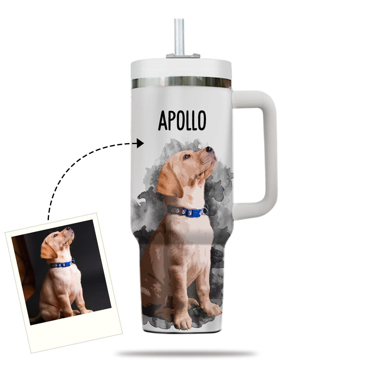 Custom Pet Photo Tumbler 40oz With Handle, Watercolor Pet Portrait From Photo Tumbler, Puppies Tumbler with Straw, Dog Lover Tumbler, Favorite Pet Tumbler, Stainless Steel Tumbler, Insulated Tumbler, Pet Photo Gift with Custom Pet Image 14