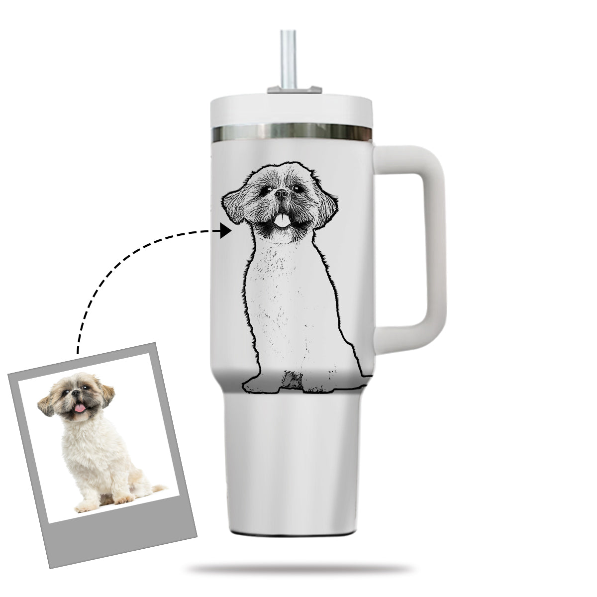 Custom Pet Photo Tumbler 40oz With Handle, Line Drawing Photo Tumbler, Line Art, Puppies Tumbler with Straw, Dog Lover Tumbler, Stainless Steel Tumbler, Insulated Tumbler, Pet Photo Gift with Custom Pet Image, Custom Pet Art, Pet Drawing 12