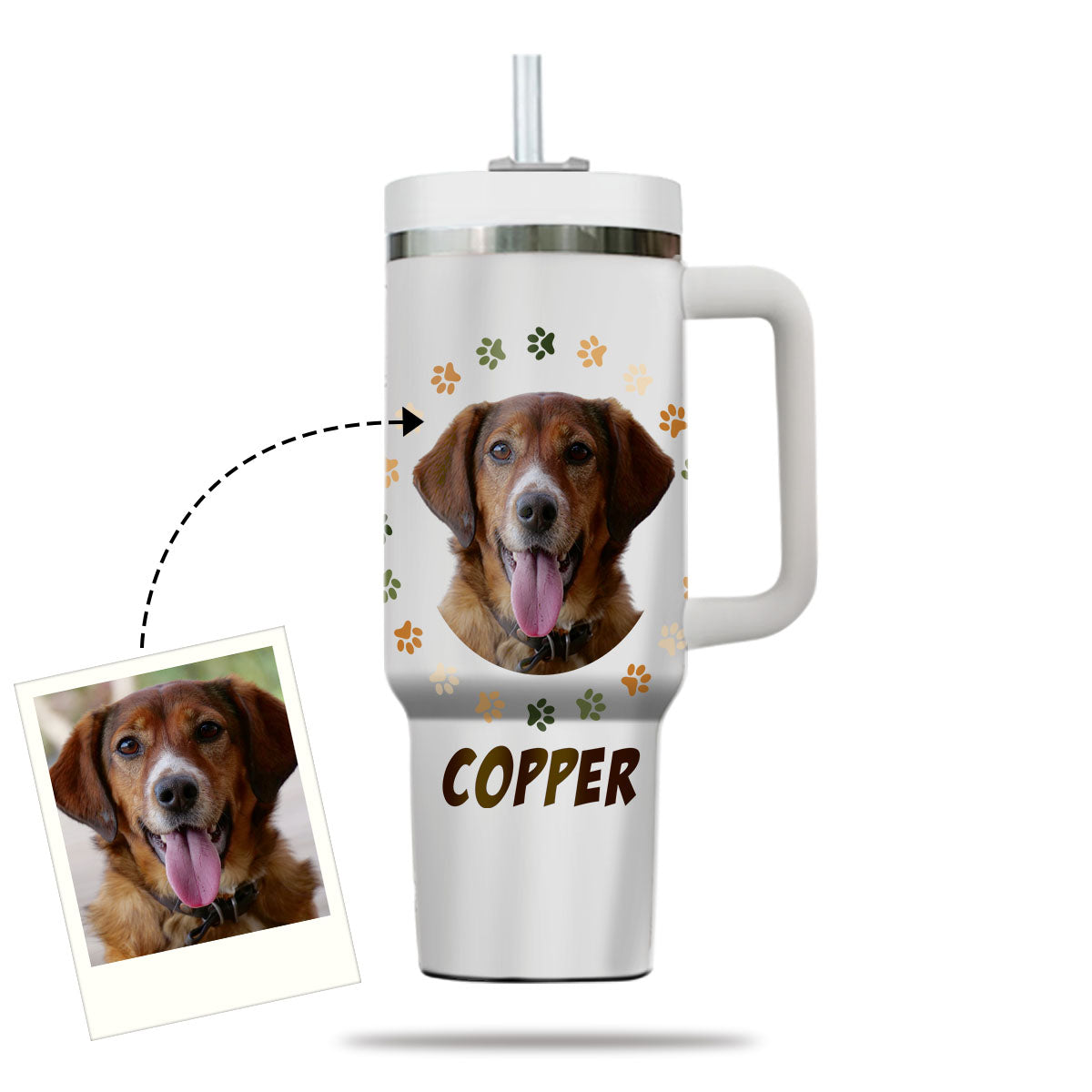 Custom Pet Photo Tumbler 40oz With Handle, Watercolor Pet Portrait From Photo Tumbler, Puppies Tumbler with Straw, Dog Lover Tumbler, Favorite Pet Tumbler, Stainless Steel Tumbler, Insulated Tumbler, Pet Photo Gift with Custom Pet Image 24