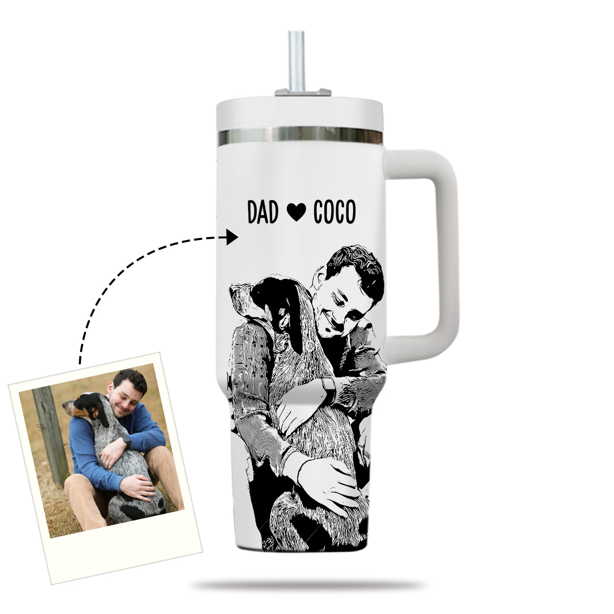 Custom Pet Photo Tumbler 40oz With Handle, Line Drawing Photo Tumbler, Pet and Owner Portrait, Puppies Tumbler with Straw, Dog Lover Tumbler, Stainless Steel Tumbler, Insulated Tumbler, Custom Pet Art, Pet Owner Gift 13