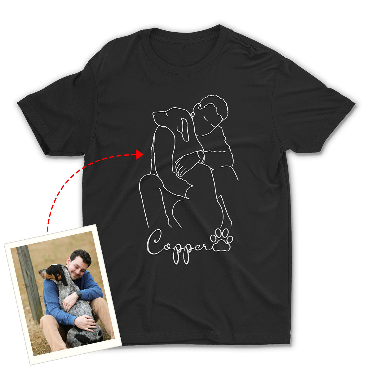 Custom Embroidered Dog Dad T-shirt with Portrait from Photo, Embroidered Photo T-shirt, Outline Embroidered T-shirt, Portrait T-shirt 28