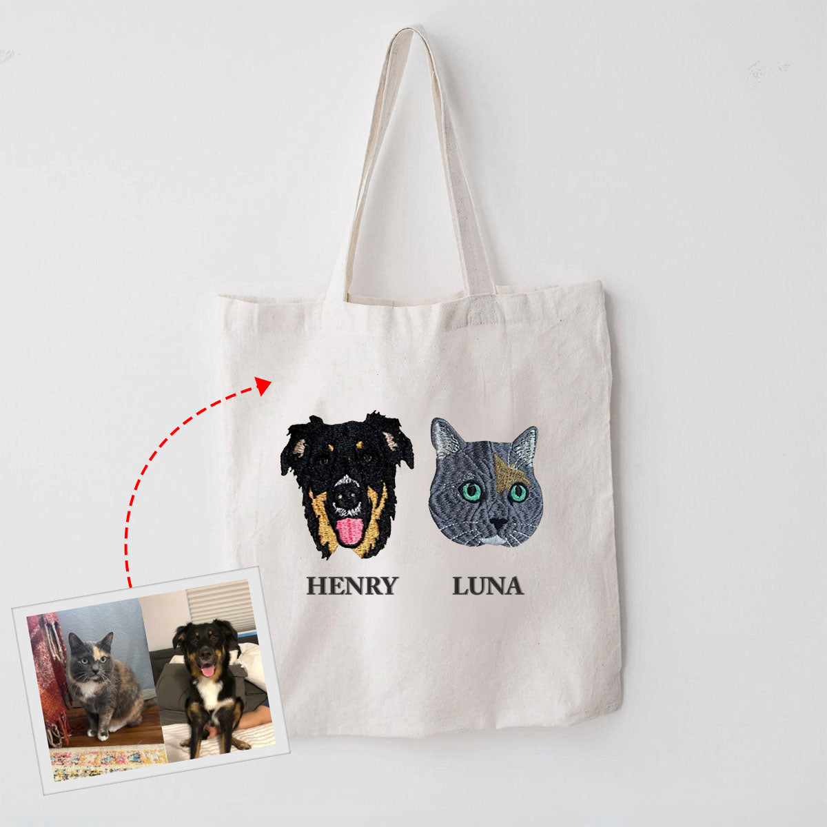 Custom Embroidered Pet Canvas Tote, Custom Dog Tote, Dog Bag, Personalized with Your Pet’s Photo, Dog Cat Face or Name Embroidery for Pet Lovers Tote Bag 31