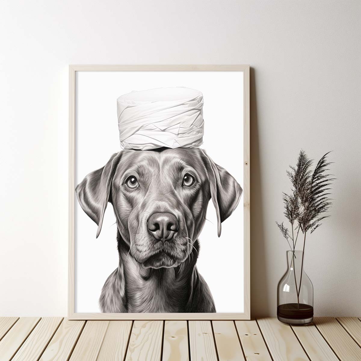 Retriever Dog With Toilet Paper, Canvas Or Poster, Funny Dog Art, Bathroom Wall Decor, Home Decor, Bathroom Wall Art, Dog Wall Decor, Animal Decor, Pet Gift, Pet Illustration, Digital Download