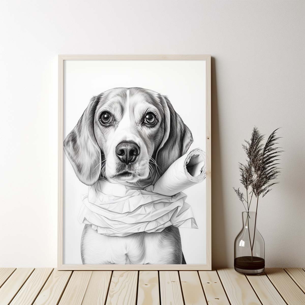 Beagle With Toilet Paper, Canvas Or Poster, Funny Dog Art, Bathroom Wall Decor, Home Decor, Bathroom Wall Art, Dog Wall Decor, Animal Decor, Pet Gift, Pet Illustration, Digital Download