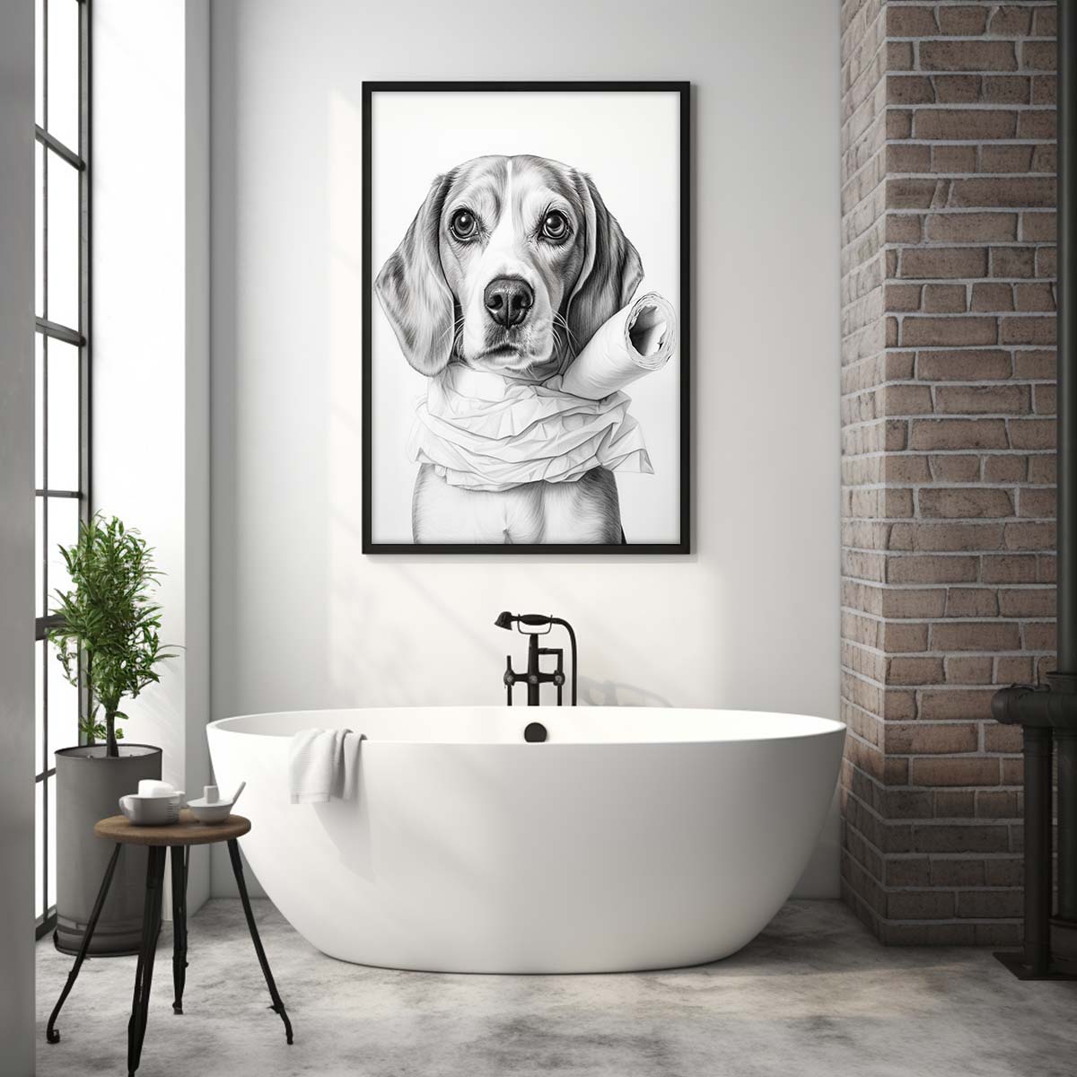 Beagle With Toilet Paper, Canvas Or Poster, Funny Dog Art, Bathroom Wall Decor, Home Decor, Bathroom Wall Art, Dog Wall Decor, Animal Decor, Pet Gift, Pet Illustration, Digital Download