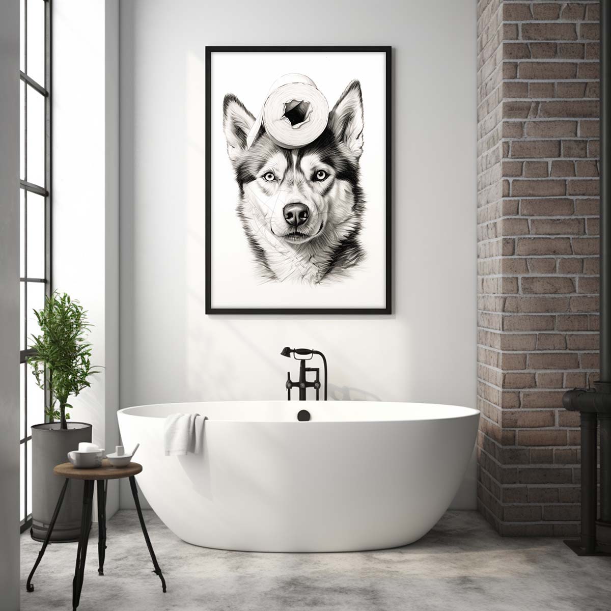 Husky With Toilet Paper Canvas Art, Husky With Toilet Paper, Funny Dog Art, Bathroom Wall Decor, Home Decor, Bathroom Wall Art, Dog Wall Decor, Animal Decor, Pet Gift