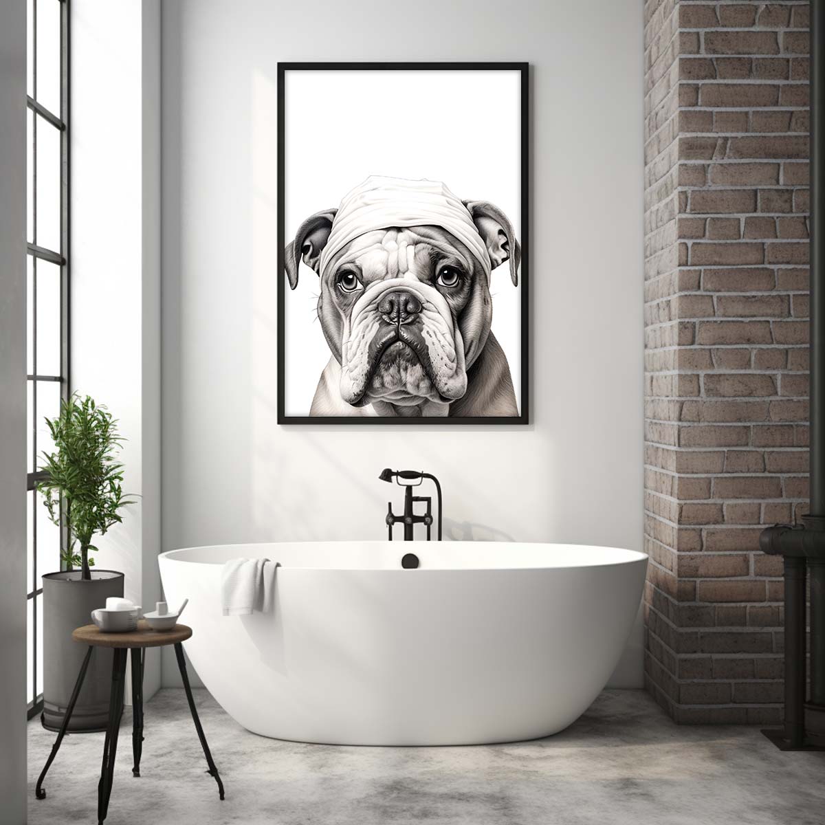 Bulldog With Toilet Paper, Canvas Or Poster, Funny Dog Art, Bathroom Wall Decor, Home Decor, Bathroom Wall Art, Dog Wall Decor, Animal Decor, Pet Gift, Pet Illustration, Digital Download