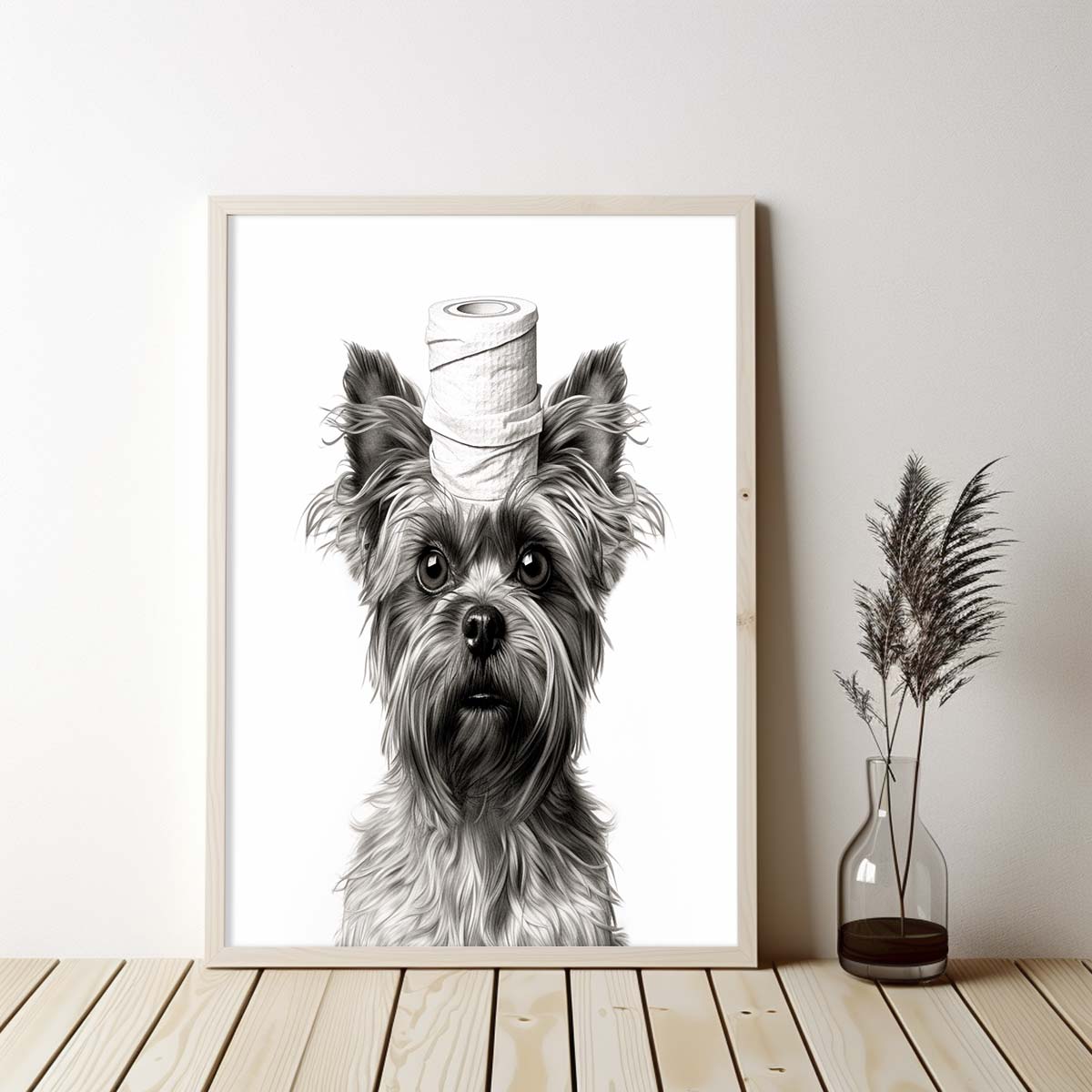 Yorkshire Terrier 01 With Toilet Paper Canvas Art, Yorkshire Terrier With Toilet Paper, Funny Dog Art, Bathroom Wall Decor, Home Decor, Bathroom Wall Art, Dog Wall Decor, Animal Decor, Pet Gift