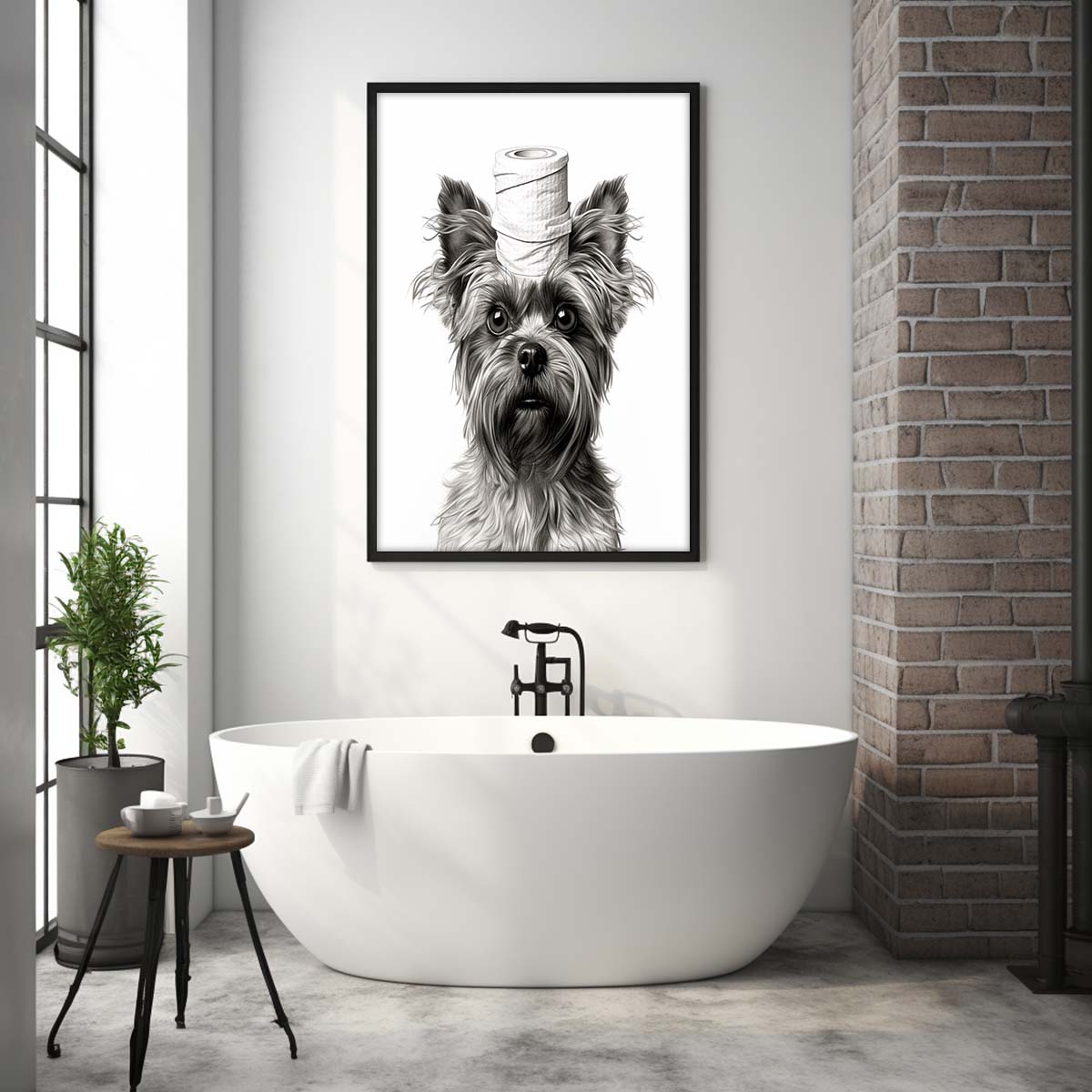 Yorkshire Terrier 01 With Toilet Paper, Canvas Or Poster, Funny Dog Art, Bathroom Wall Decor, Home Decor, Bathroom Wall Art, Dog Wall Decor, Animal Decor, Pet Gift, Pet Illustration, Digital Download