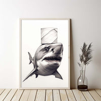 Thumbnail for Cute Shark With Toilet Paper, Canvas Or Poster, Funny Shark Art, Bathroom Wall Decor, Home Decor, Bathroom Wall Art, Shark Wall Decor, Animal Decor, Animal Gift, Animal Illustration, Digital Download