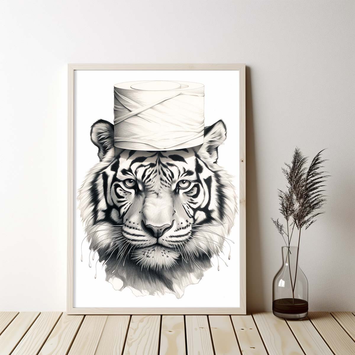 Cute Tiger With Toilet Paper, Canvas Or Poster, Funny Tiger Art, Bathroom Wall Decor, Home Decor, Bathroom Wall Art, Tiger Wall Decor, Animal Decor, Animal Gift, Animal Illustration, Digital Download