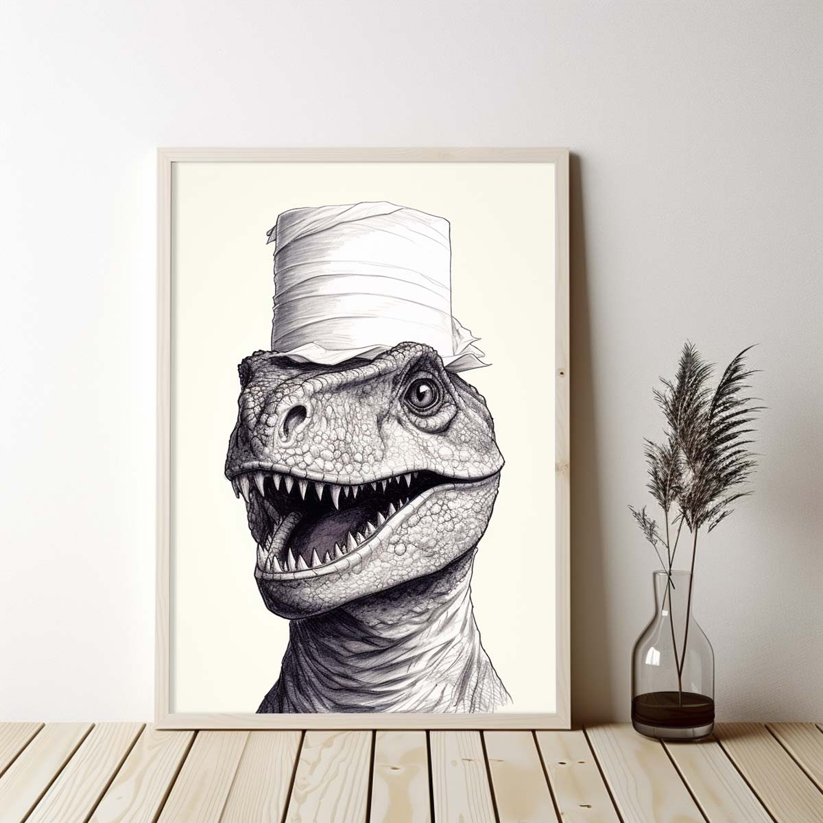 Cute Dinasour With Toilet Paper, Canvas Or Poster, Funny Dinasour Art, Bathroom Wall Decor, Home Decor, Bathroom Wall Art, Dinasour Wall Decor, Animal Decor, Animal Gift, Animal Illustration, Digital Download