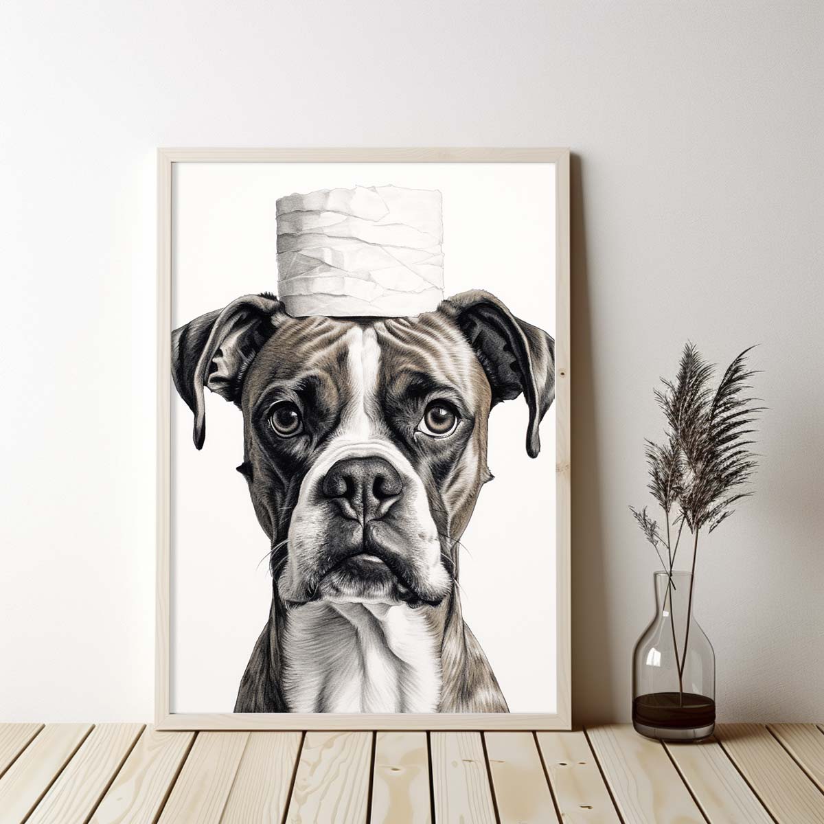 Boxer Dog With Toilet Paper Canvas Art, Boxer Dog With Toilet Paper, Funny Dog Art, Bathroom Wall Decor, Home Decor, Bathroom Wall Art, Dog Wall Decor, Animal Decor, Pet Gift