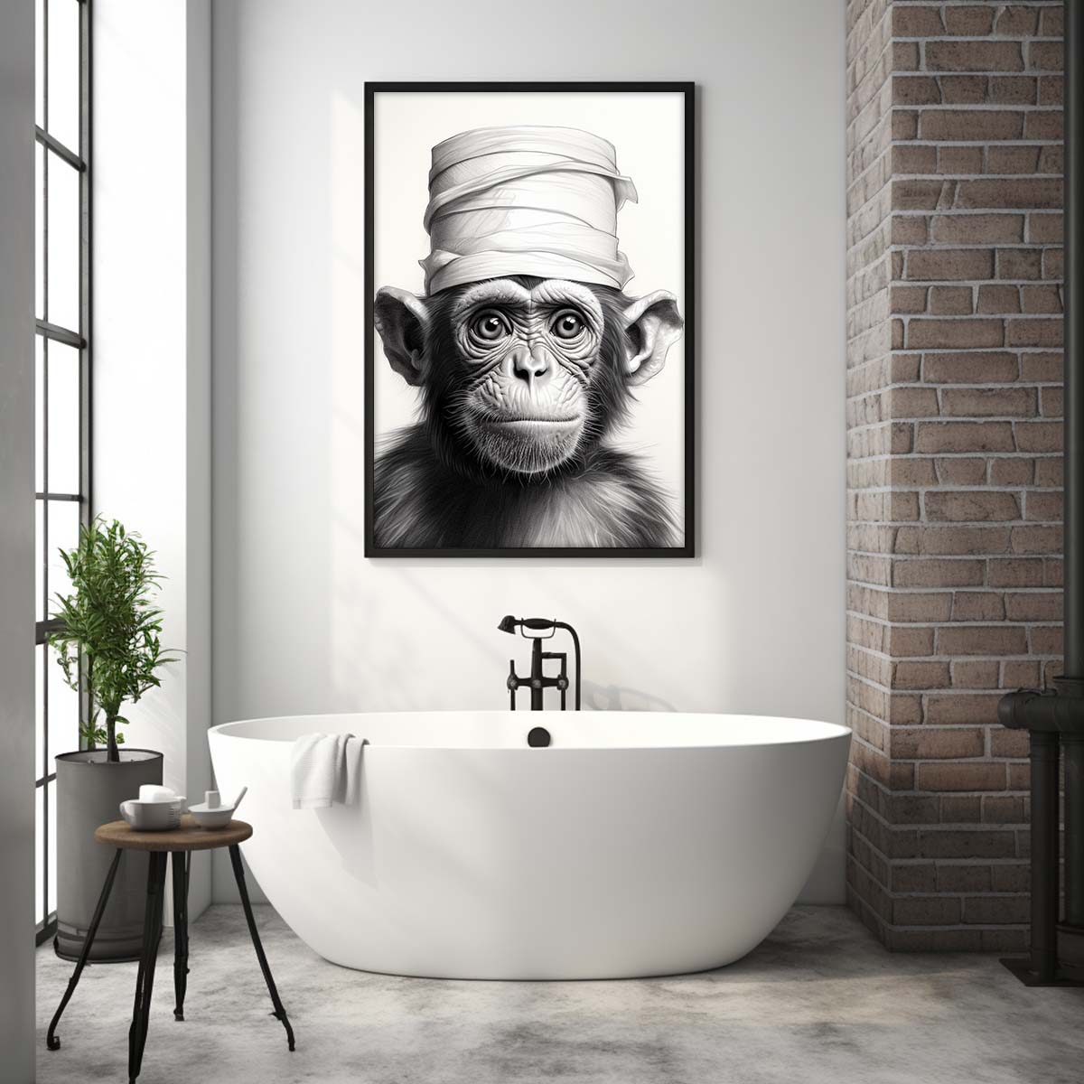 Cute Monkey With Toilet Paper, Canvas Or Poster, Funny Monkey Art, Bathroom Wall Decor, Home Decor, Bathroom Wall Art, Monkey Wall Decor, Animal Decor, Animal Gift, Animal Illustration, Digital Download