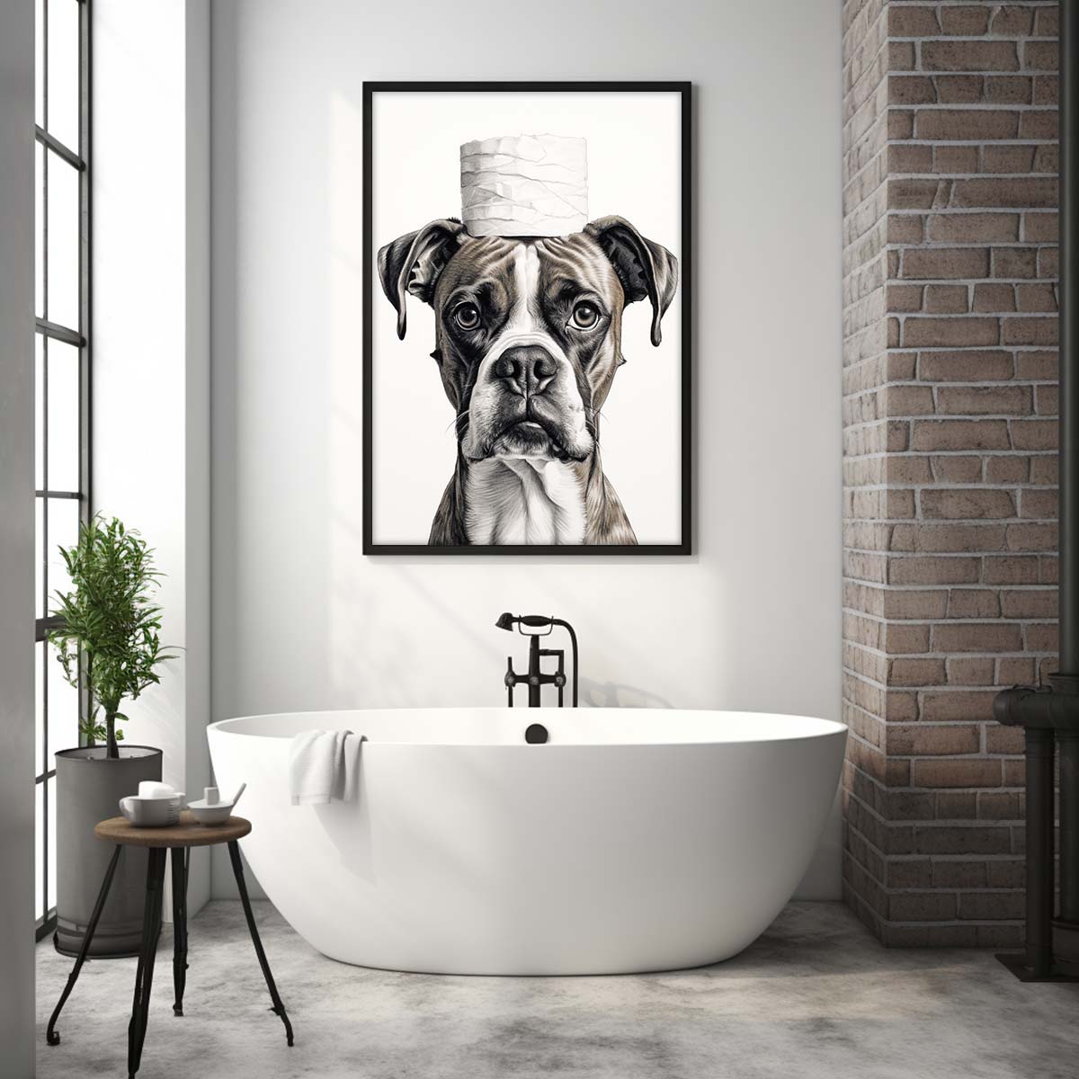 Boxer With Toilet Paper, Canvas Or Poster, Funny Dog Art, Bathroom Wall Decor, Home Decor, Bathroom Wall Art, Dog Wall Decor, Animal Decor, Pet Gift, Pet Illustration, Digital Download