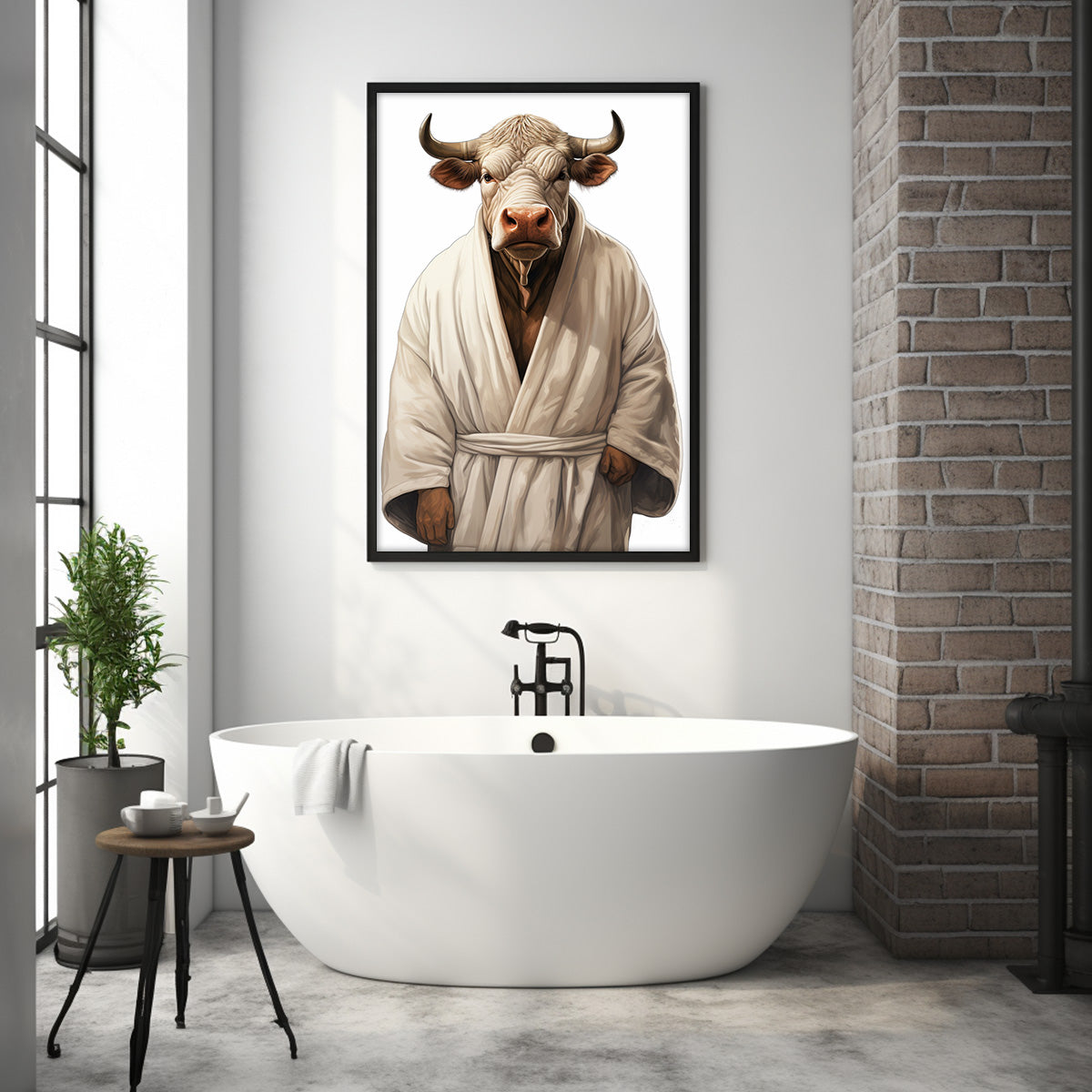 Highland Cow In Bathrobe, Cow Bathroom Decor, Minimalist Modern Farmhouse Art, Farmhouse Decor, Bathroom Wall Art, Funny Animal Print, Home Printables, Digital Download