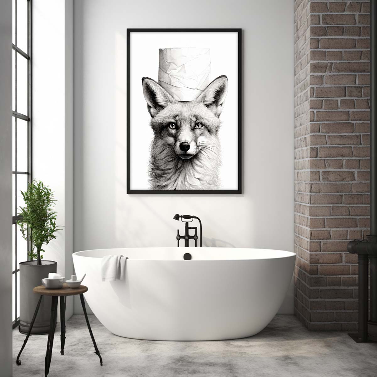Cute Fox With Toilet Paper, Canvas Or Poster, Funny Fox Art, Bathroom Wall Decor, Home Decor, Bathroom Wall Art, Fox Wall Decor, Animal Decor, Animal Gift, Animal Illustration, Digital Download