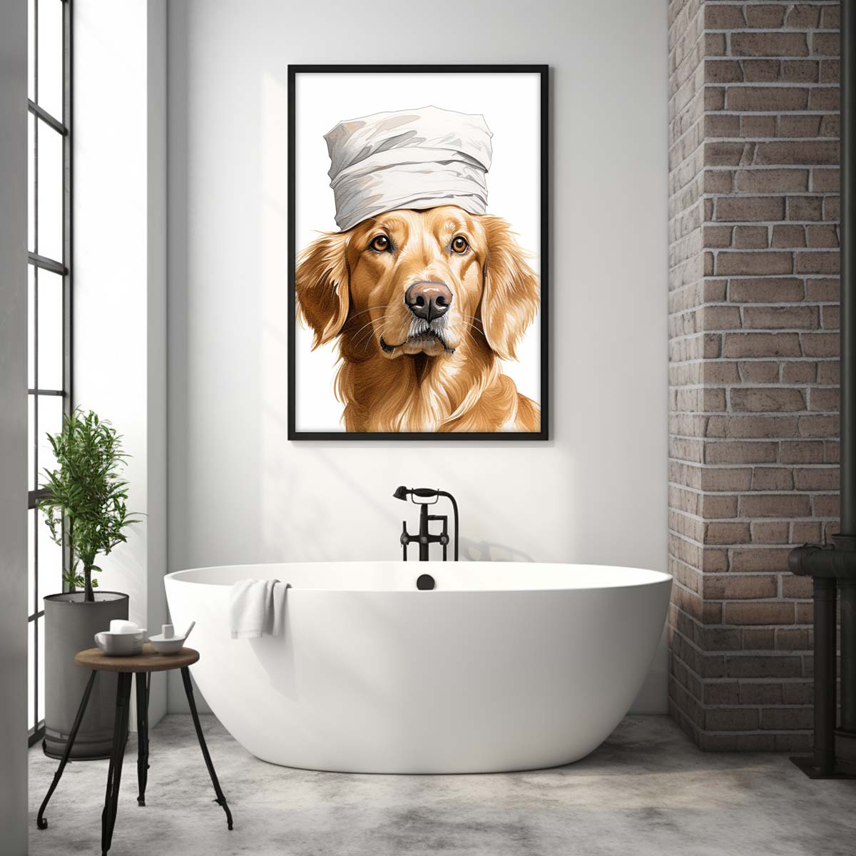 Golden Retriever With Toilet Paper, Canvas Or Poster, Funny Dog Art, Bathroom Wall Decor, Home Decor, Bathroom Wall Art, Dog Wall Decor, Animal Decor, Pet Gift, Pet Illustration, Digital Download