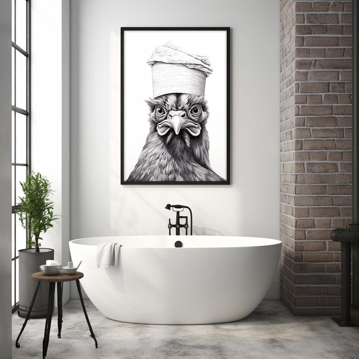 Cute Chicken With Toilet Paper, Canvas Or Poster, Funny Chicken Art, Bathroom Wall Decor, Home Decor, Bathroom Wall Art, Chicken Wall Decor, Animal Decor, Animal Gift, Animal Illustration, Digital Download