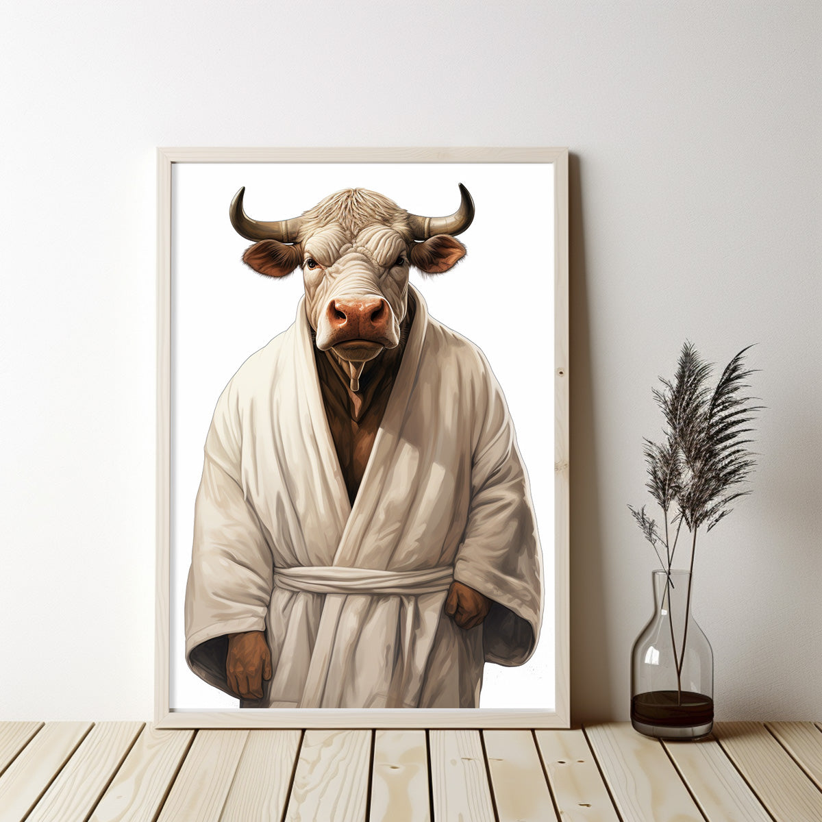 Highland Cow In Bathrobe, Cow Bathroom Decor, Minimalist Modern Farmhouse Art, Farmhouse Decor, Bathroom Wall Art, Funny Animal Print, Home Printables, Digital Download