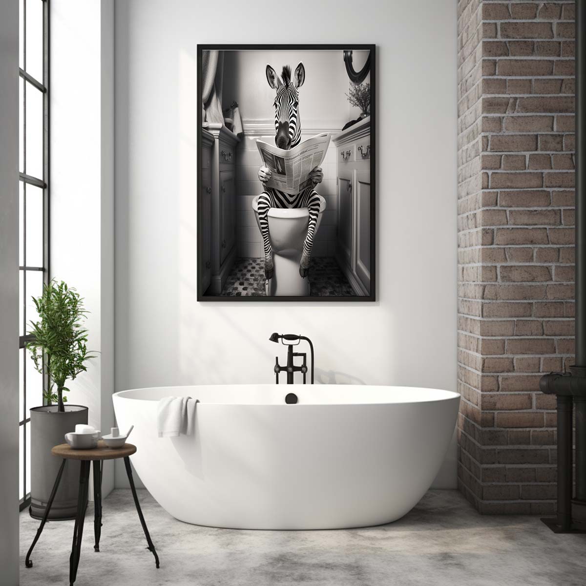 Zebra Sitting on the Toilet Reading a Newspaper, Funny Bathroom Wall Decor, Funny Animal Print, Home Printables, Digital Download