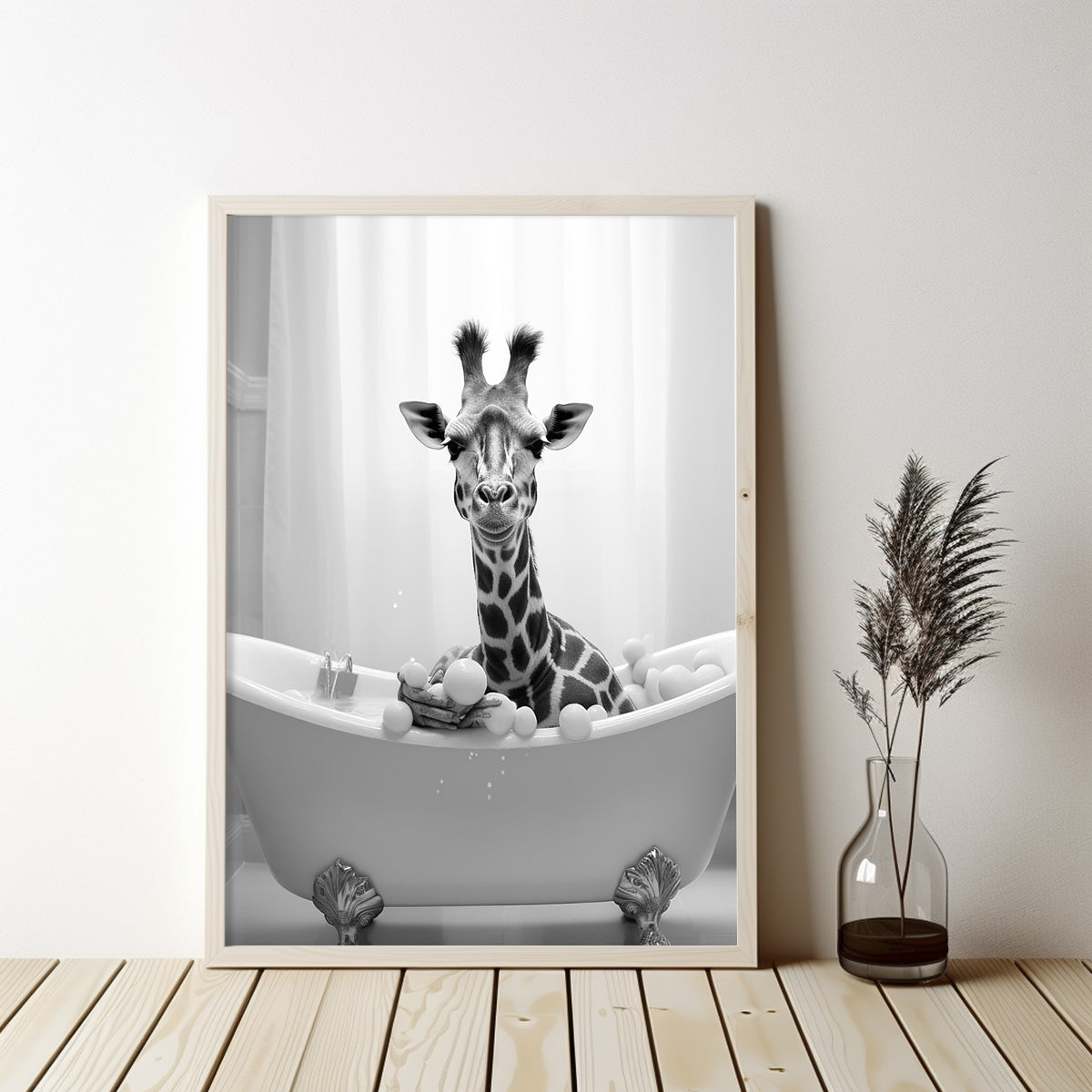Cute Giraffe 02 in the Bathtub, Giraffe Bathroom Decor, Canvas Wall Art, Funny Animals Wall Art, Funny Bathroom Wall Decor, Print Minimalist Modern Farmhouse Art Bathroom Wall Decor